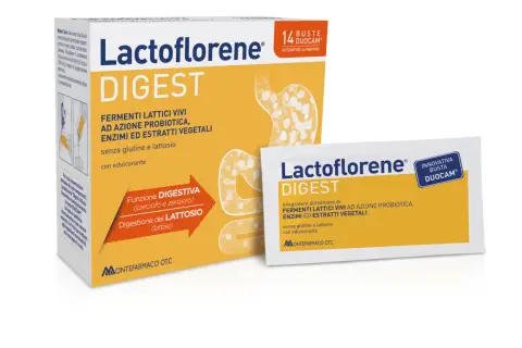 Lactoflorene Digest: il miglior fermento lattico per la digestione, con probiotici, enzimi e estratti vegetali. Senza glutine e lattosio.